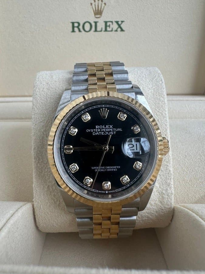 Rolex Datejust 36 mm сталь Oystersteel и желтое золото; циферблат: ослепительно черный, бриллианты; браслет: Jubilee.  Референс 126233 2