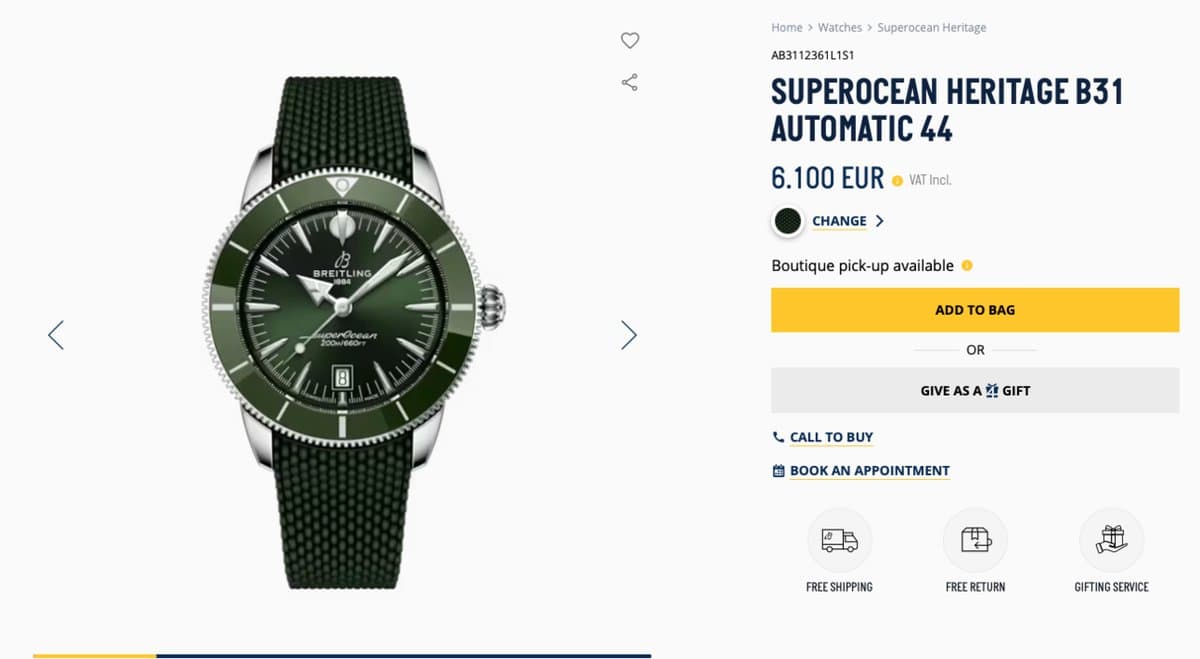 Breitling * SUPEROCEAN HERITAGE B31 AUTOMATIC 44 ММ AB3112361L1S1/ЗЕЛЕНЫЙ ЦИФЕРБЛАТ/КАУЧУК
