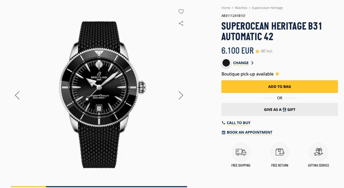 Breitling * SUPEROCEAN HERITAGE B31 AUTOMATIC 42 ММ AB3111241B1S1/ЧЕРНЫЙ ЦИФЕРБЛАТ/ЧЕРНЫЙ КАУЧУК