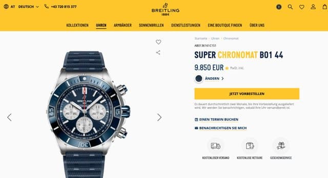 Breitling * SUPER CHRONOMAT B01 44ММ AB0136161C1S1/СИНИЙ ЦИФЕР С БЕЛЫМИ НАКОПИТЕЛЯМИ/СИНИЙ КАУЧУК