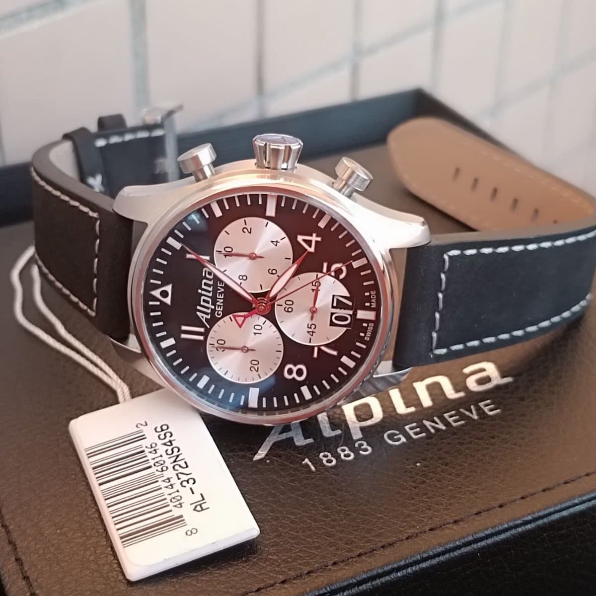 Alpina Startimer PILOT Quartz Chrono Big Date//кожаный ремень