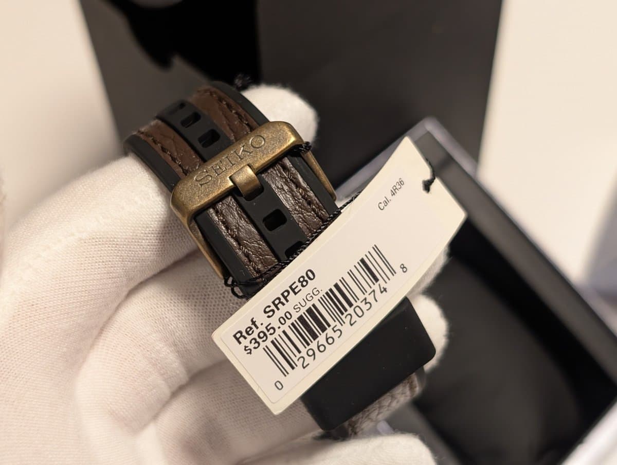 Seiko 5 SPORTS SRРЕ80К1 фактурный циферблат, коричневый комбинированный ремешок, корпус бронзового цвета 42мм (МУЖСКИЕ) 7