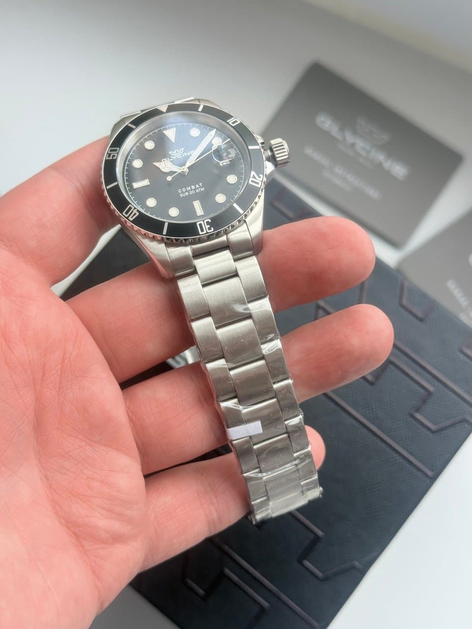 Glycine COMBAT QUARTZ GL1060 BLACK! ЧЁРНЫЙ ЦИФЕР И БЕЗЕЛЬ, САПФИР, ЦИКЛОП, ОТЛИЧНЫЙ СТАЛЬНОЙ БРАСЛЕТ! 8