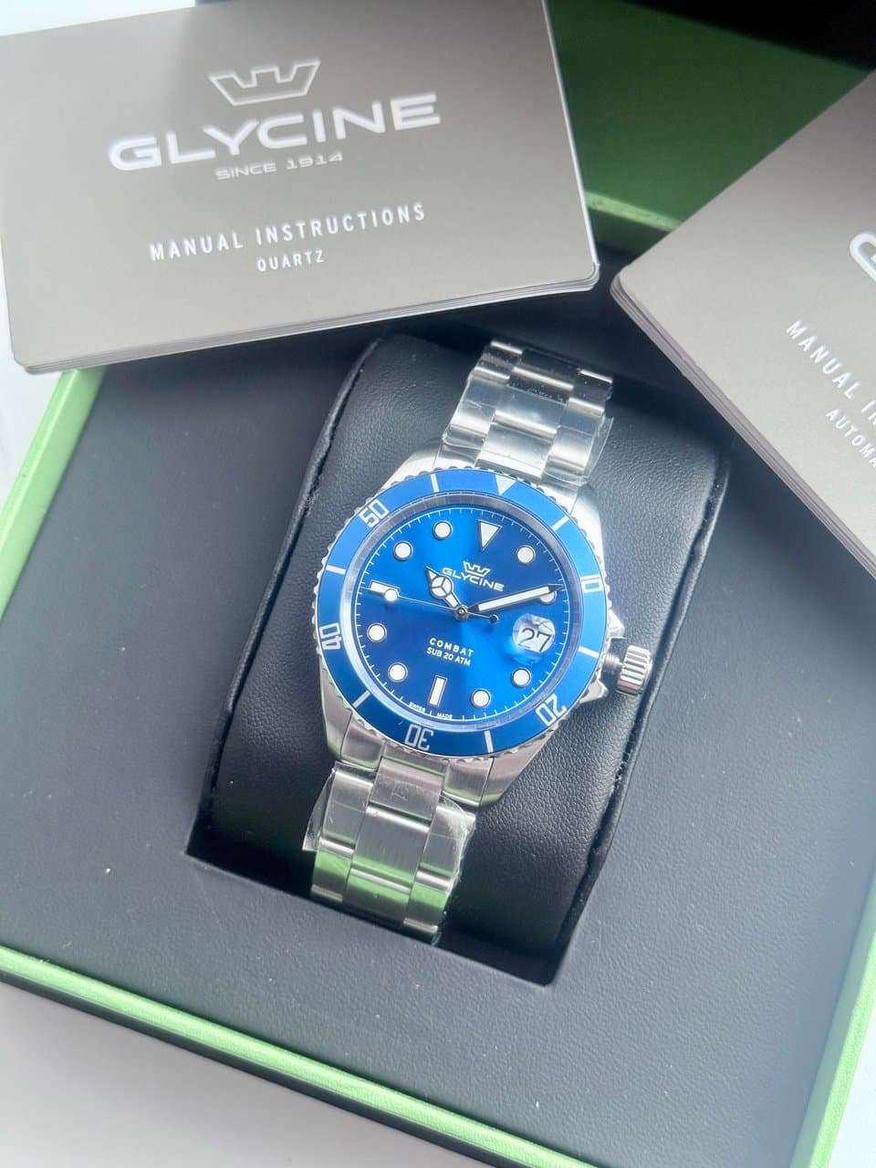 Glycine COMBAT QUARTZ GL1062 BLUE! СИНИЙ ЦИФЕР И БЕЗЕЛЬ, САПФИР, ЦИКЛОП, ОТЛИЧНЫЙ СТАЛЬНОЙ БРАСЛЕТ! 3
