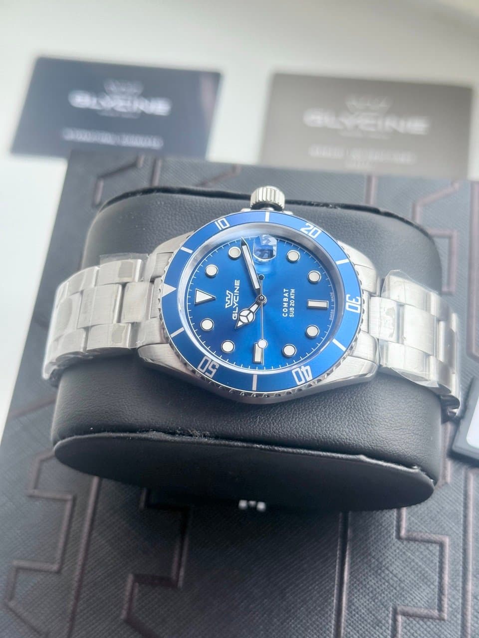 Glycine COMBAT QUARTZ GL1062 BLUE! СИНИЙ ЦИФЕР И БЕЗЕЛЬ, САПФИР, ЦИКЛОП, ОТЛИЧНЫЙ СТАЛЬНОЙ БРАСЛЕТ! 8