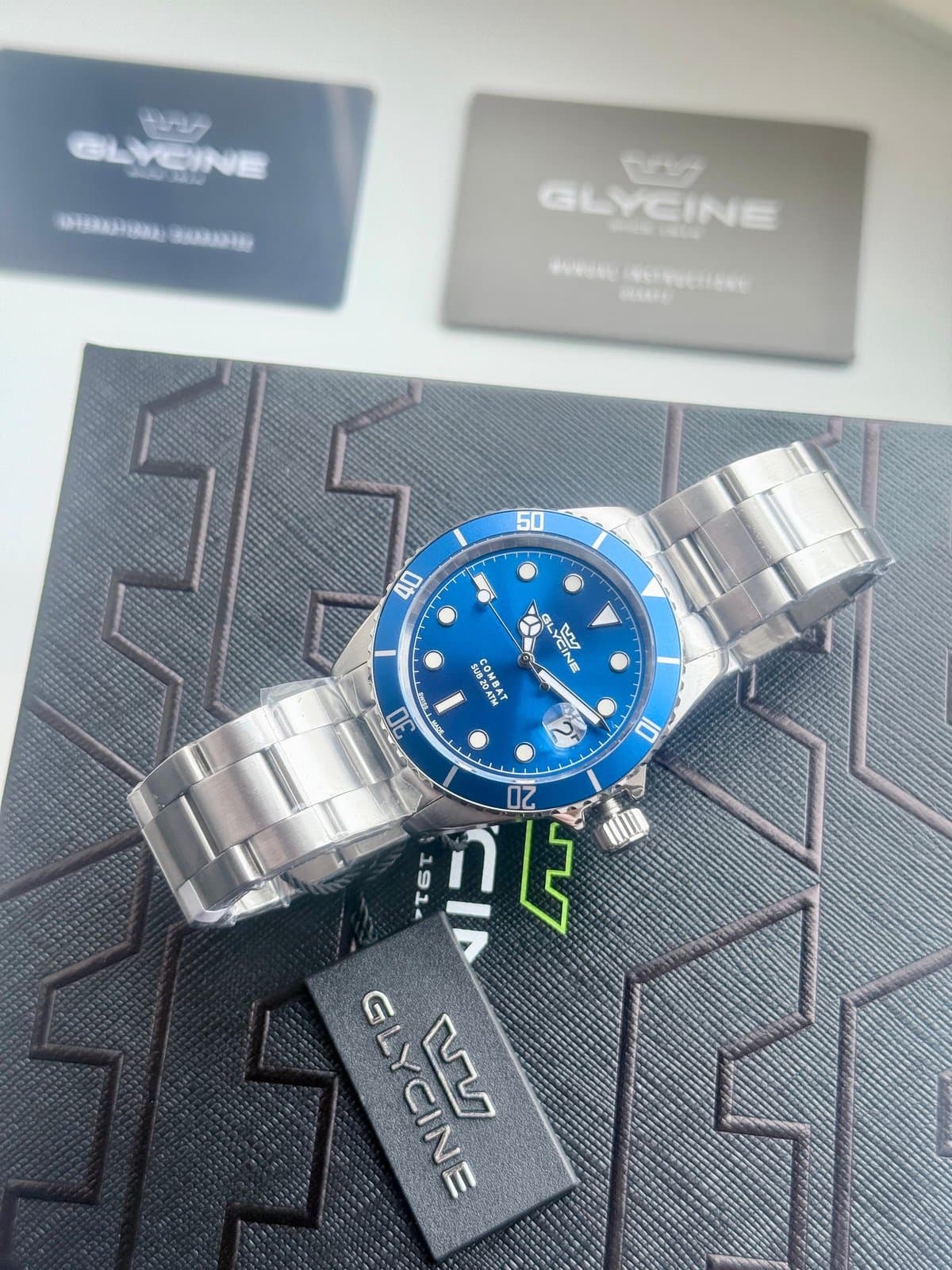 Glycine COMBAT QUARTZ GL1062 BLUE! СИНИЙ ЦИФЕР И БЕЗЕЛЬ, САПФИР, ЦИКЛОП, ОТЛИЧНЫЙ СТАЛЬНОЙ БРАСЛЕТ! 2