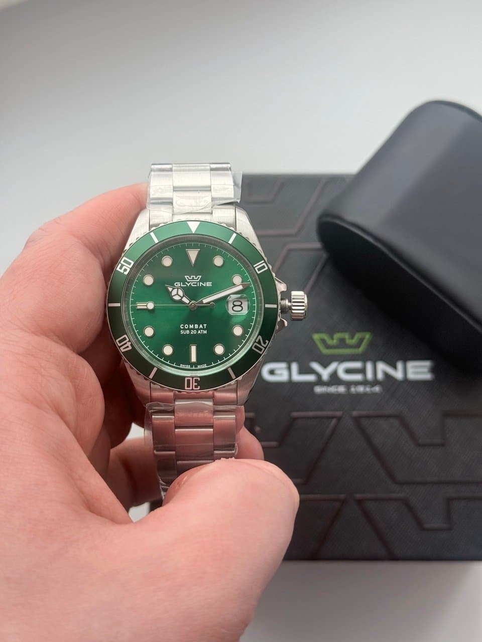 Glycine COMBAT QUARTZ GL1063 HULK! ЗЕЛЁНЫЙ ЦИФЕР И БЕЗЕЛЬ, САПФИР, ЦИКЛОП, ОТЛИЧНЫЙ СТАЛЬНОЙ БРАСЛЕТ! 8