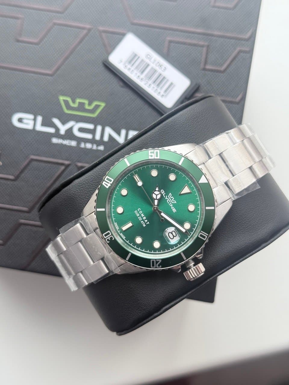 Glycine COMBAT QUARTZ GL1063 HULK! ЗЕЛЁНЫЙ ЦИФЕР И БЕЗЕЛЬ, САПФИР, ЦИКЛОП, ОТЛИЧНЫЙ СТАЛЬНОЙ БРАСЛЕТ! 3
