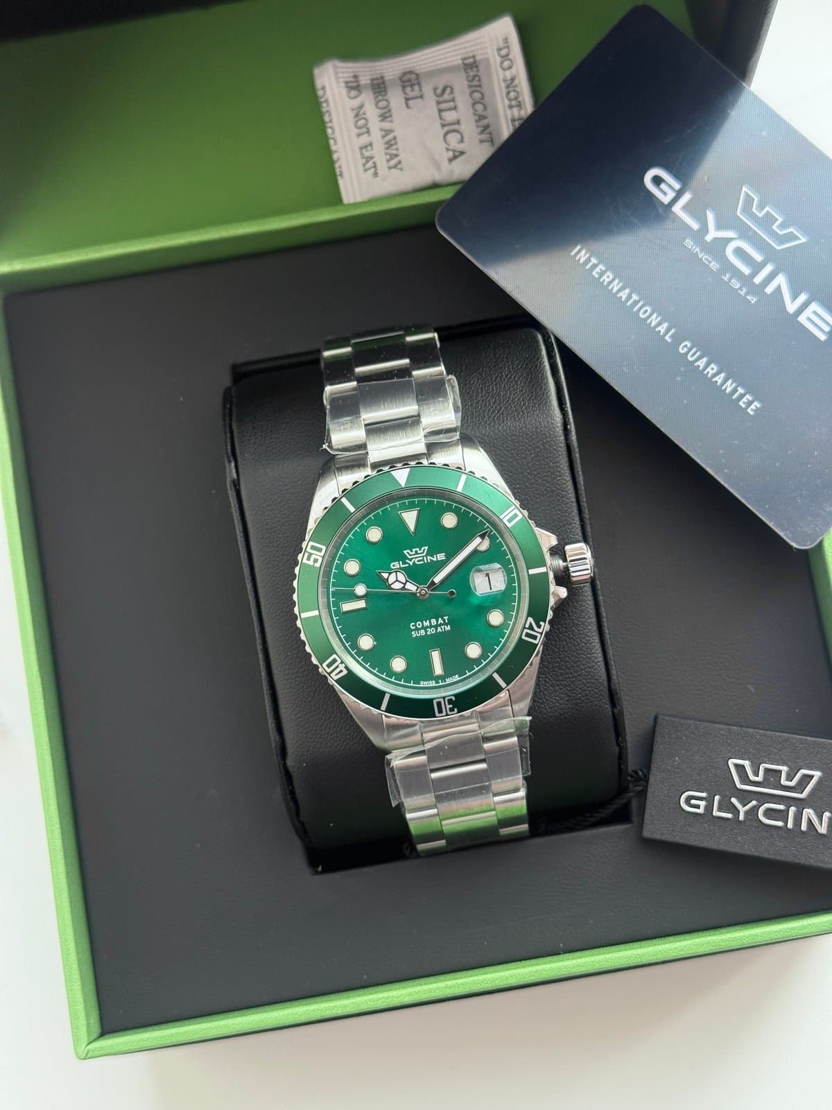 Glycine COMBAT QUARTZ GL1063 HULK! ЗЕЛЁНЫЙ ЦИФЕР И БЕЗЕЛЬ, САПФИР, ЦИКЛОП, ОТЛИЧНЫЙ СТАЛЬНОЙ БРАСЛЕТ! 2