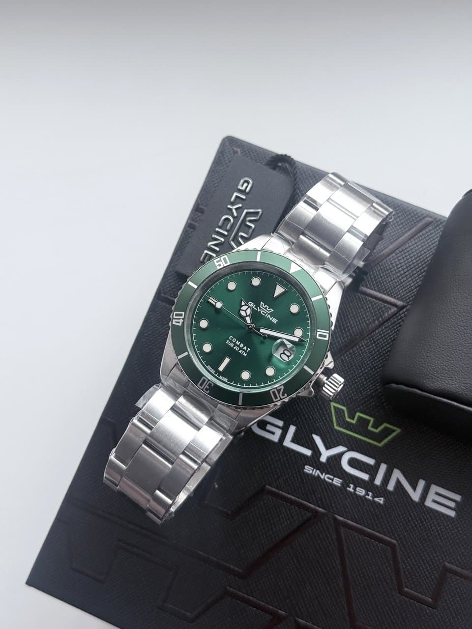 Glycine COMBAT QUARTZ GL1063 HULK! ЗЕЛЁНЫЙ ЦИФЕР И БЕЗЕЛЬ, САПФИР, ЦИКЛОП, ОТЛИЧНЫЙ СТАЛЬНОЙ БРАСЛЕТ! 9